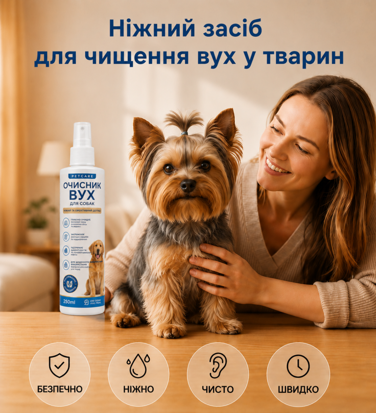 Ніжний засіб для чищення вух домашніх тварин