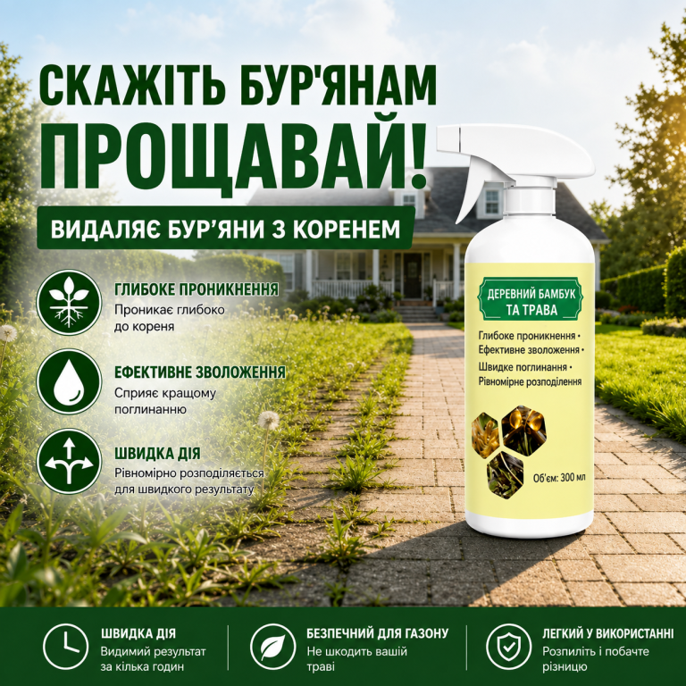 Швидкодіючий натуральний спрей для знищення буреїв та трави
