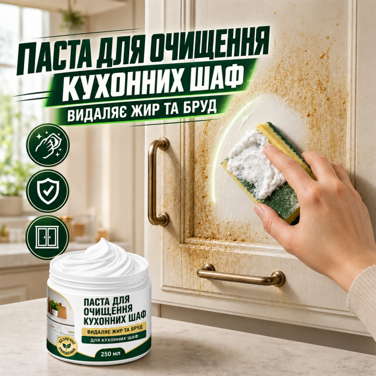 Засіб для чищення кухонних шафок різних поверхонь